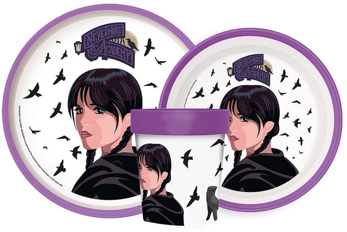 Wednesday Nevermore Academy antislip dinerset, micro plastic set