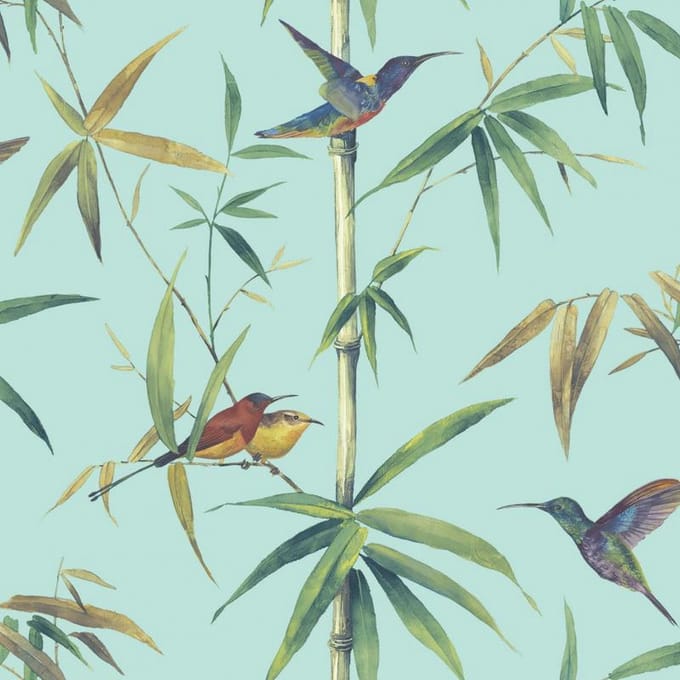 Noordwand - Behang - Kolibri - and - Bamboo - turquoise