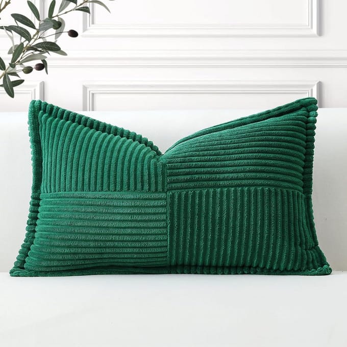 Boho gestreepte corduroy kussensloop met splicing donkergroen 30x50 cm