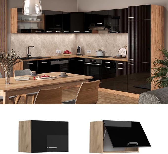 Hangende Keukenkast 60 cm Zwart Hoogglans Eiken Module Systeem