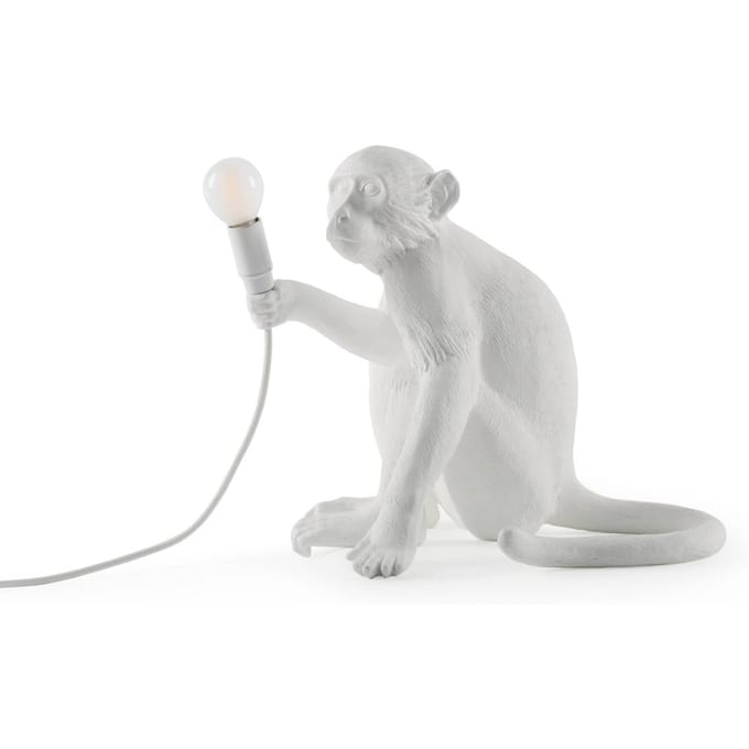 SELETTI LED decoratie-tafellamp Monkey Lamp, wit, zittend