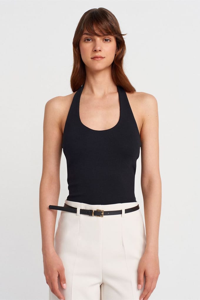 Geribbelde Halterhals Mouwloze Blouse