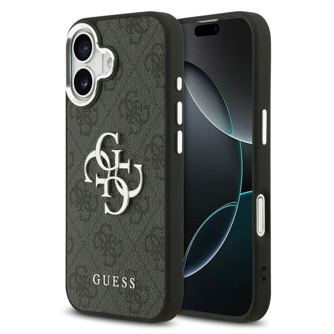 Guess 4G Metal Logo Backcover voor de Apple iPhone 17 - Silver Edge - Black