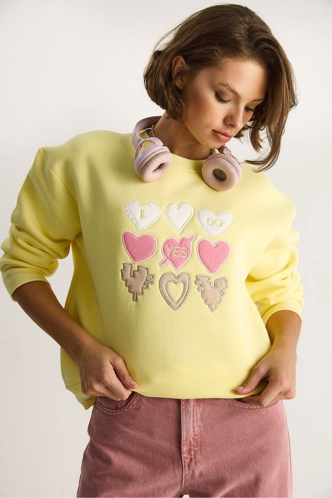 Hart Patch Applicatie Relaxed Fit Crew Neck Sweatshirt