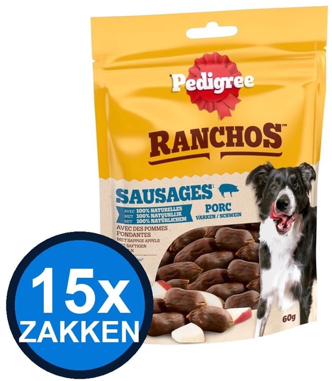 15x Pedigree - Ranchos Sausages Varken - Hondensnacks - 60 g