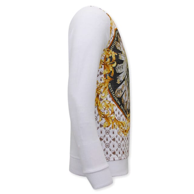 Heren Sweater met Print - Skull Strass - 3796 - Wit