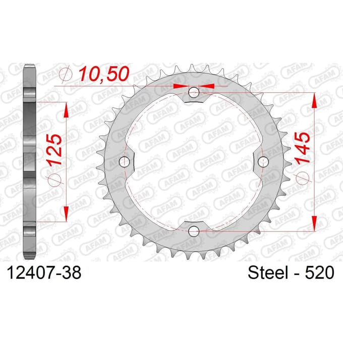 Stalen tandwiel Afam 520 38 dents