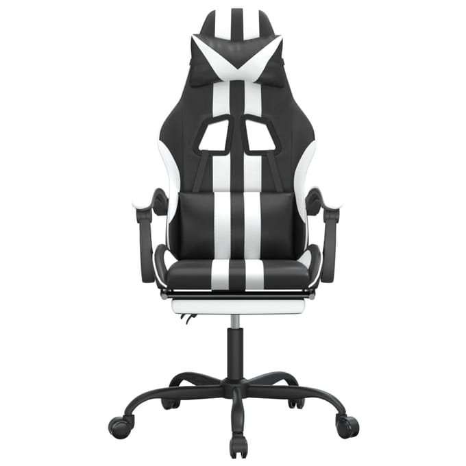 vidaXL - Gamestoel - met - voetensteun - kunstleer - zwart - en - wit
