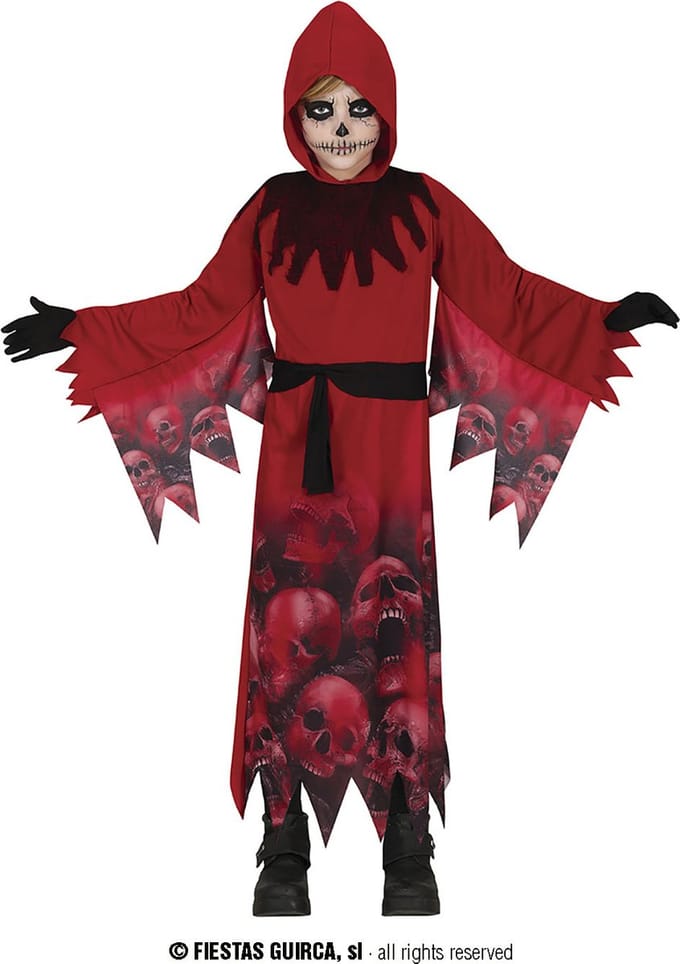 Huilende Schedels Grim Reaper Rood Kind Kostuum