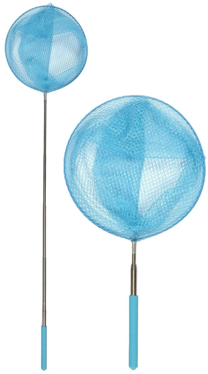 Schepnet - 2x - telescopisch - 70 cm - blauw - aluminium - visnet / vlindernet - uitschuifbaar