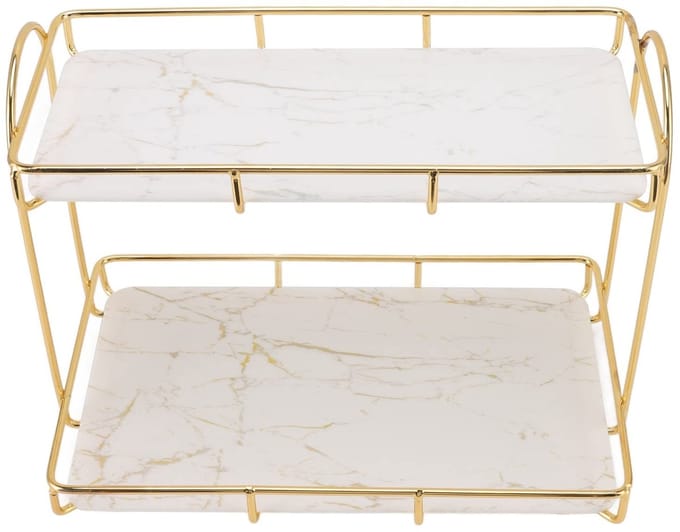 Dailygoods- Opbergrek Goud/Wit 2 Niveaus - Multifunctioneel - Organizer - Stevig - Antislip - Gehumaniseerde Structuur - Opbergplank