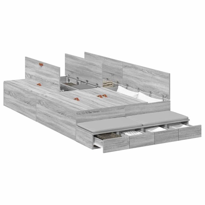 vidaXL - Opbergbedframe - met - lade - Grijs - Sonoma - 120 - cm - Bewerkt - hout