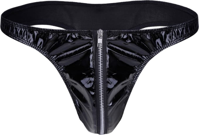 Heren Slip met Rits - Latex Look - String Zwart - Sexy Design - Mannen String - Ondergoed Maat XL