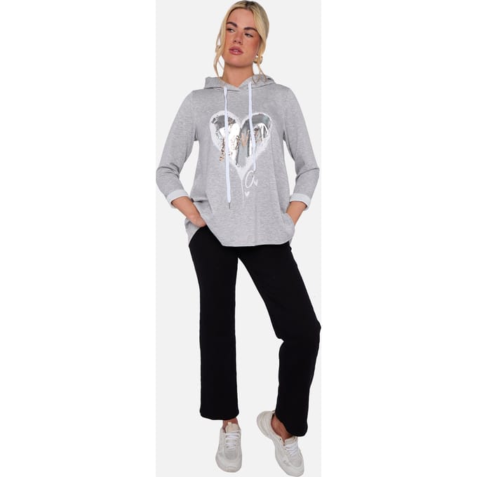 Grijze oversized A-lijn top met capuchon en hartprint
