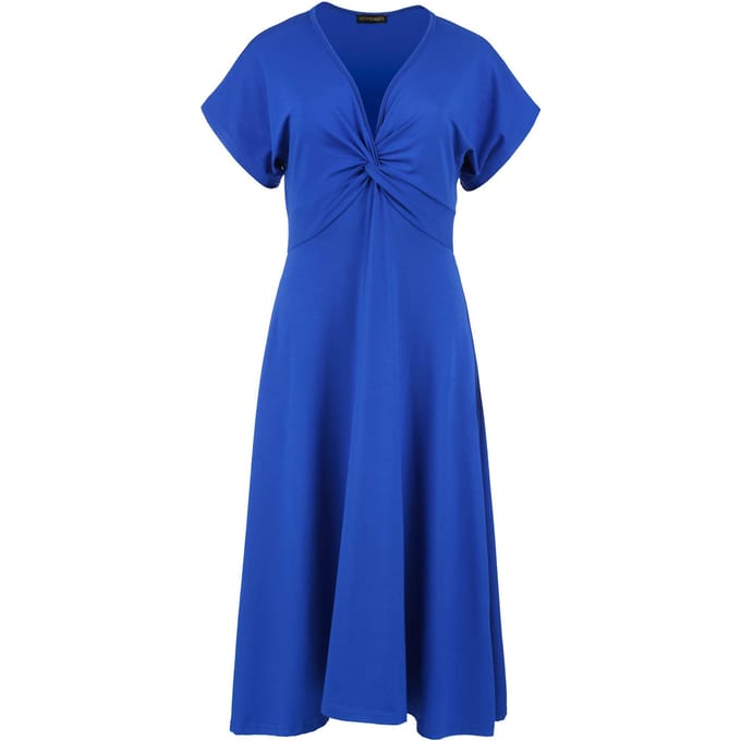 Blauw koninklijk midi-jurk met vlinderstrik