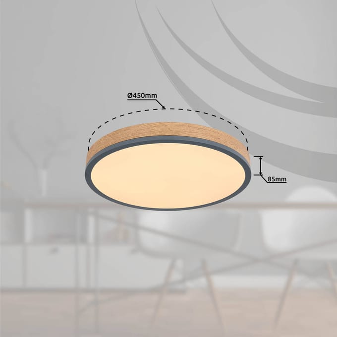 Globo LED plafondlamp Doro, Ø 45 cm, donker grafiet/hout, hout, 830