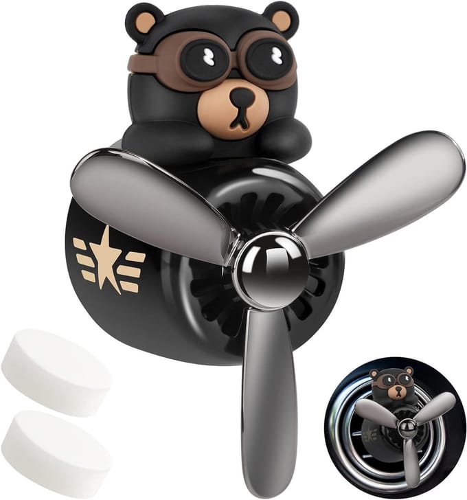 Schattige Cartoon Beer Piloot Auto Diffuser voor Luchtverfrisser met Aromatherapie Tabletten en Vent Clips voor Interieurdecoratie