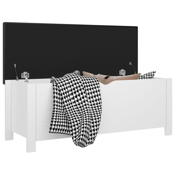 vidaXL - Opbergbox - met - kussen - 105x40x45 - cm - bewerkt - hout - hoogglans - wit