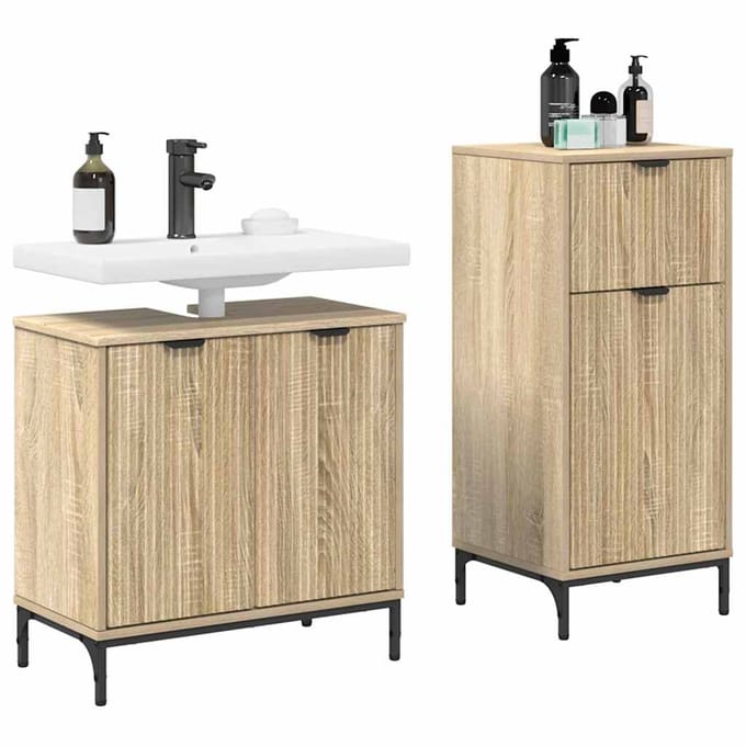vidaXL - Badkamermeubel - Set - 2 - pcs - Sonoma - Eik - Samengesteld - Hout - en - Metaal