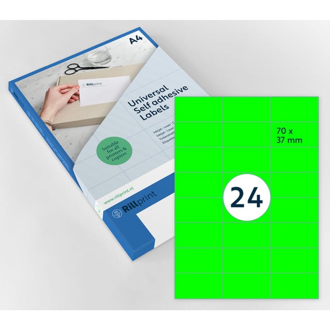 Etiket Rillprint 70x37mm fluor groen 2400 stuks