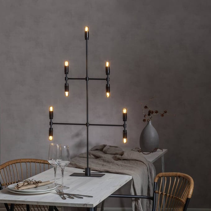 Star Trading Moderne kandelaar 'Twice', 5-armig, 9-vlammig, E14-fitting, netvoeding, zwart, H 91 cm