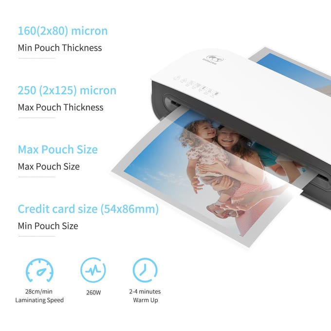 OSMILE SL289 Desktop Laminator Machineset A4-formaat Warm en koud lamineren 2-rollersysteem 9 inch EU Plug gray