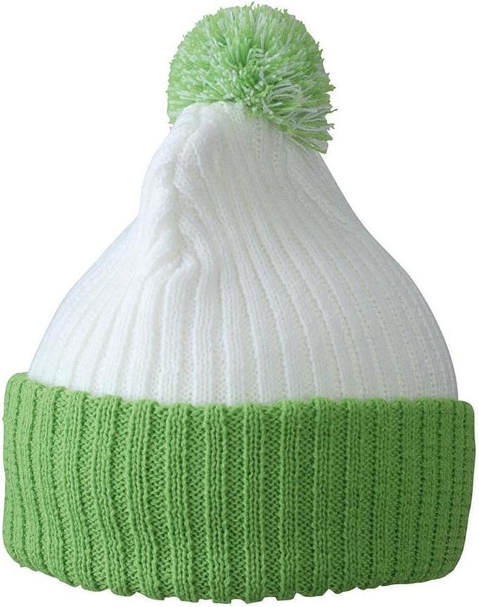 Myrtle Beach - Unisex Gebreide Muts met Pompom (Wit/Groen)