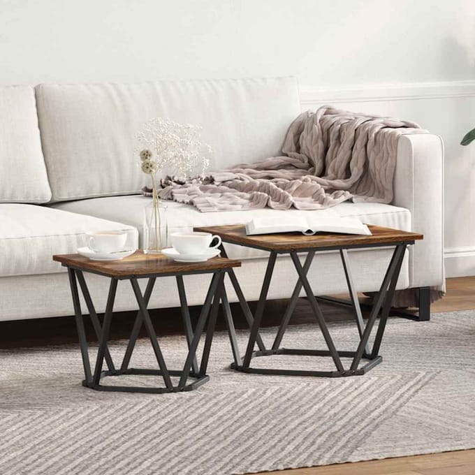vidaXL - Bijzettafelset - 2 - st - Rook - Eiken - 50 - x - 50 - x - 40 - cm