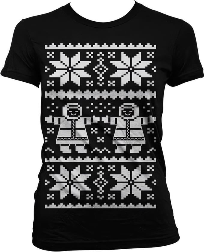 Dames Fun Tshirt -M- Retro X-Mas Knit Pattern Zwart