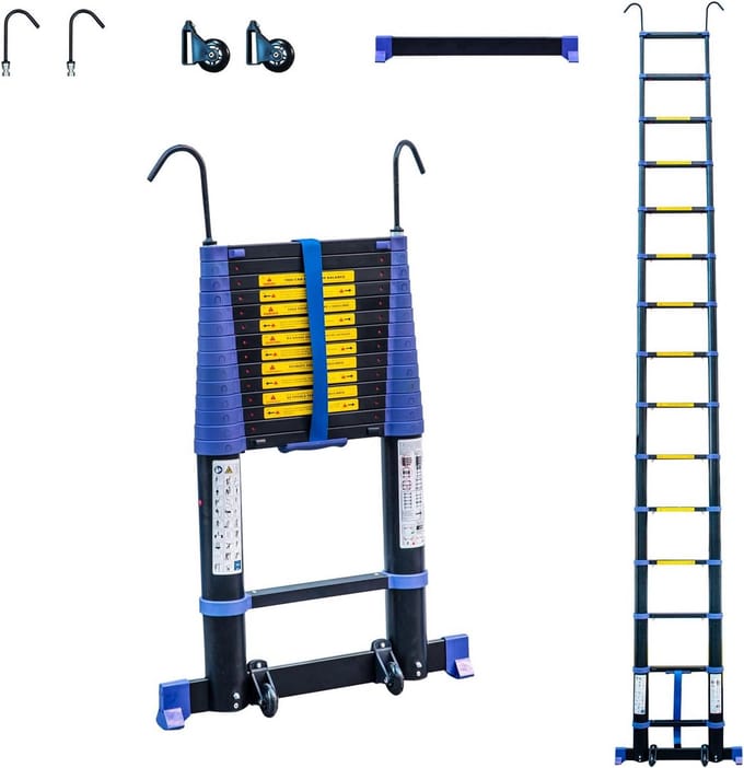 Professionele Telescoopladder 4,4m Aluminium - Inklapbaar en Uitschuifbaar tot 5,3m Werkhoogte