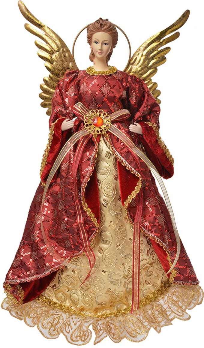 Clayre & Eef Kerstdecoratie Beeld Engel 40 cm Rood Textiel