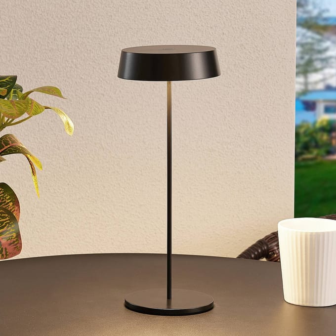 Lucande LED oplaadbare tafellamp Tibia, zwart, aluminium, USB, IP54