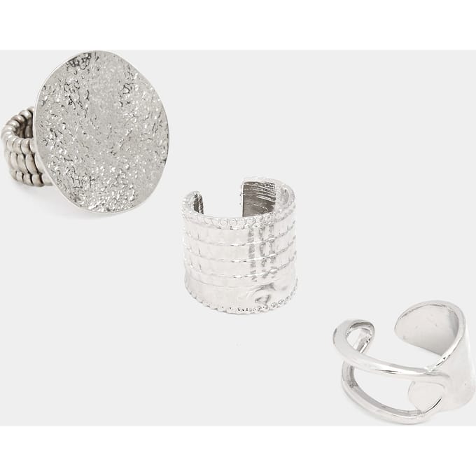 Yours Yourset 3Delige Set Zilverkleurige Statement Ringensize One Size