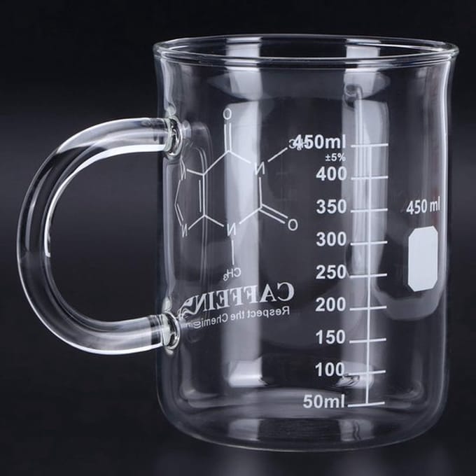 Store_8 - Maatbeker - Cafeïne Molecuul Mok - Unieke Laboratoriumstijl - Transparant