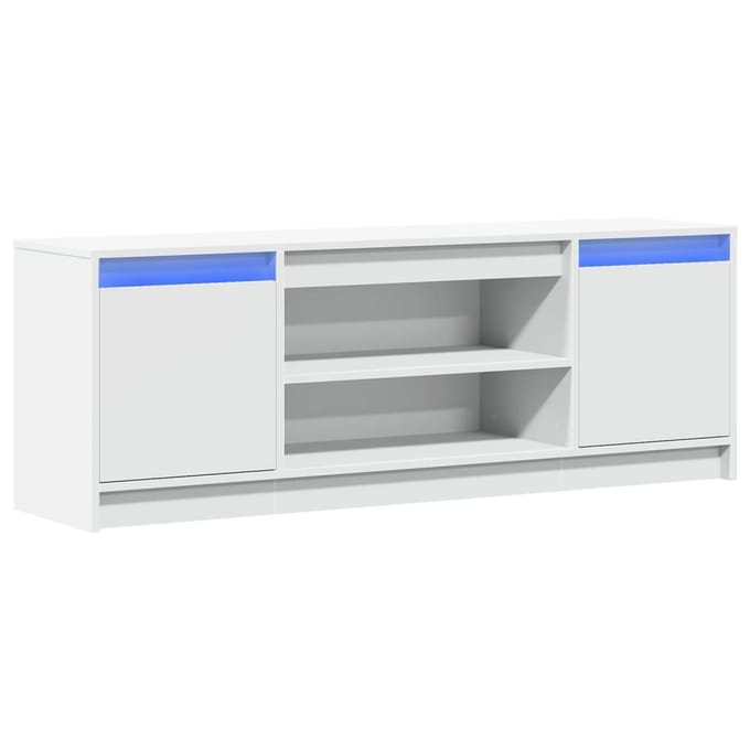 Meuble TV Blanc avec Éclairage LED 139,5 x 34 x 50 cm Panneau de Particules