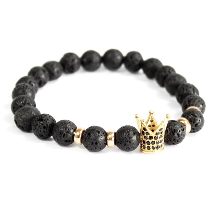 Gouden kroon / lavasteen - edelsteen armband