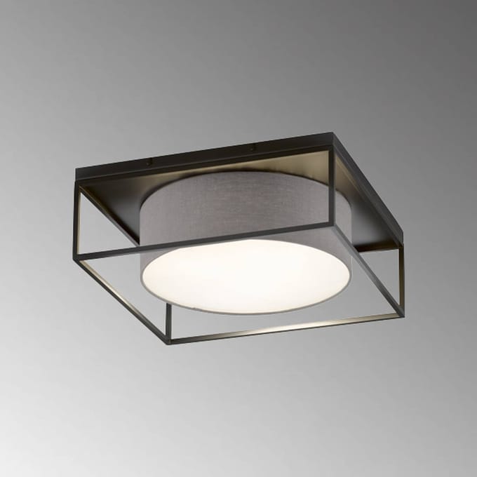 FISCHER & HONSEL Plafondlamp Carre 60x60cm stoffen kap grijs