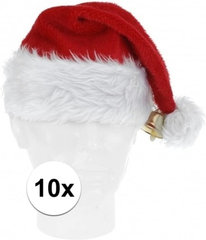 Pluche Kerstmuts - 10x - met bel - voor volwassenen - 57 cm - kerstaccessoires