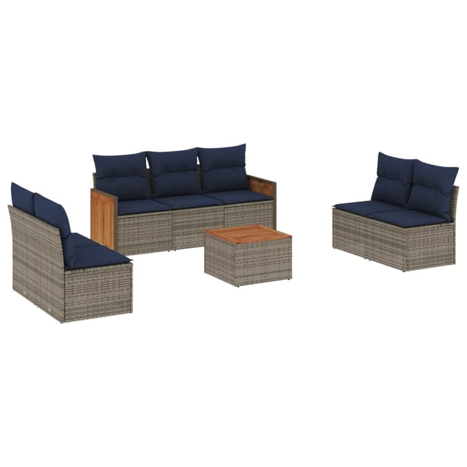 vidaXL - 8-delige - tuinbankset - met - kussens, - grijs - polyrotan