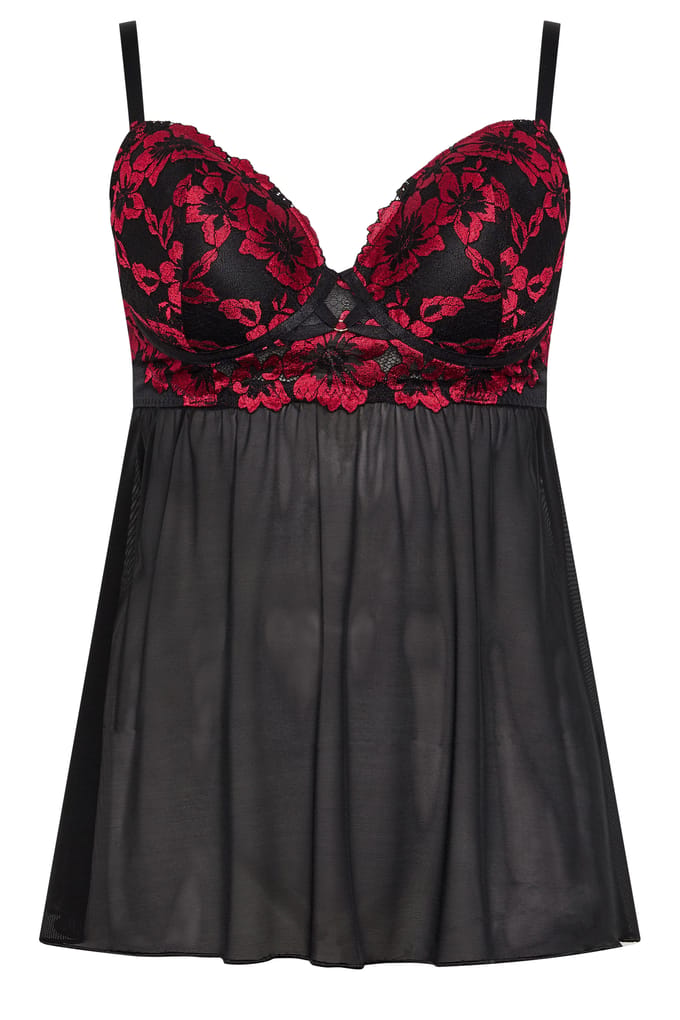 Yours Zwarte En Rode Kanten Babydoll Size 85G
