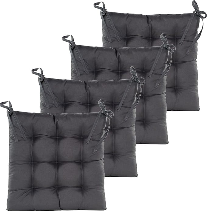 Anna's collection Stoelkussen gewatteerd - 4x - antraciet - 38 x 38 cm - binnen/buiten