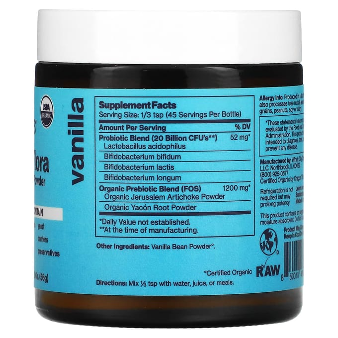 Biologisch Prebiotisch en Krachtig Probiotisch Poeder, Vanille, 57G (2 oz)