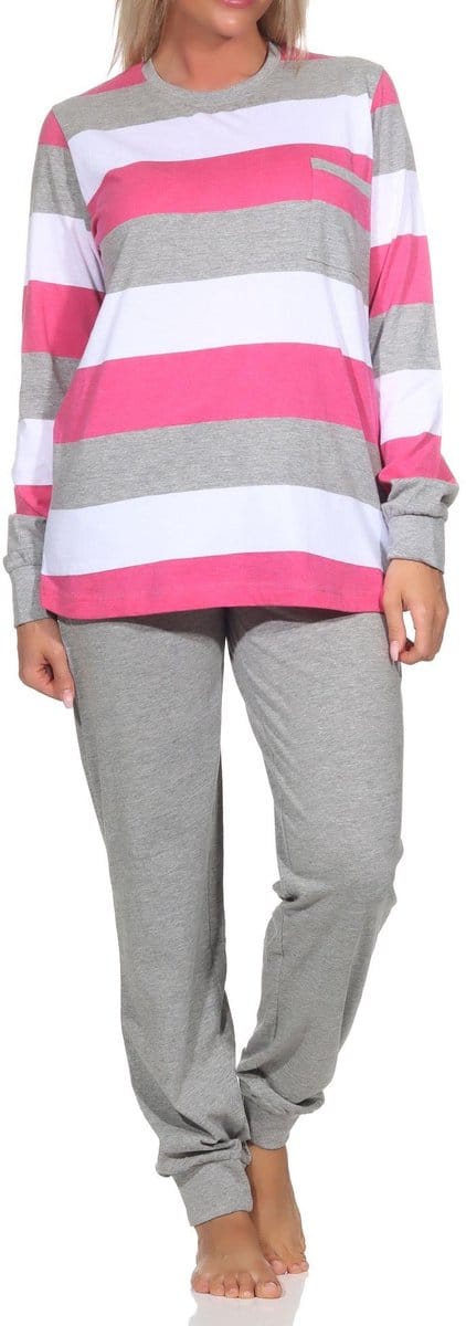 Normann Damespyjama met manchetten Pyjama in blokstreep-look - ook in overmaten