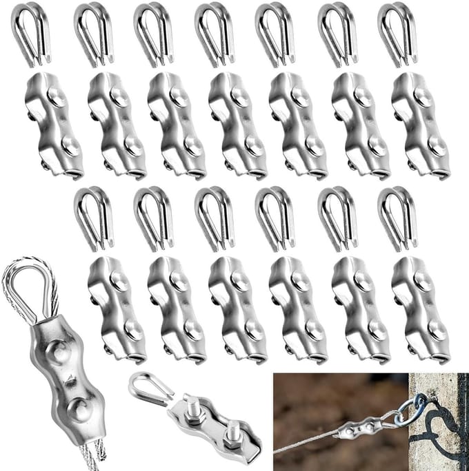 Set van 15 RVS Kabelklemmen M4 voor Staalkabel - Duplex Klemschroeven 4mm