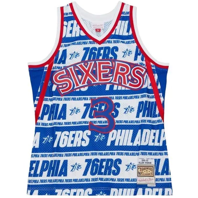Basketbaltanktop voor heren Nba Teamwrap Swingman Jersey Hardwood Classics No 3 Allen Iverson 1996-97 Phi76e blauw