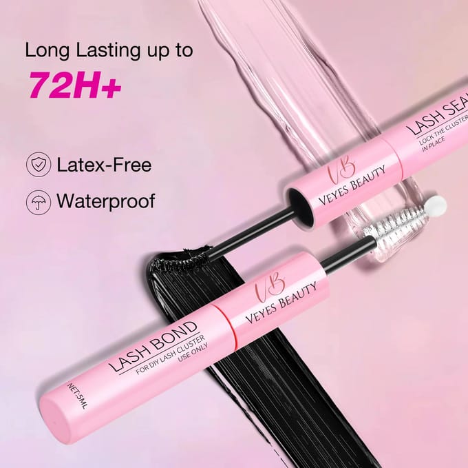 Veyesbeauty 2 in 1 Lash Bond & Sealant met Bolvormige Spoolie voor DIY Wimperextensions 10 ML zwart