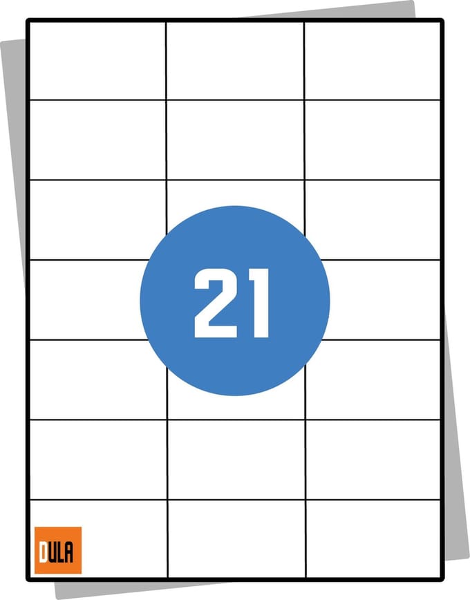 DULA Etiketten - Stickervellen A4 - 21 stickers per vel - 70 x 42,3 mm - 25 vel