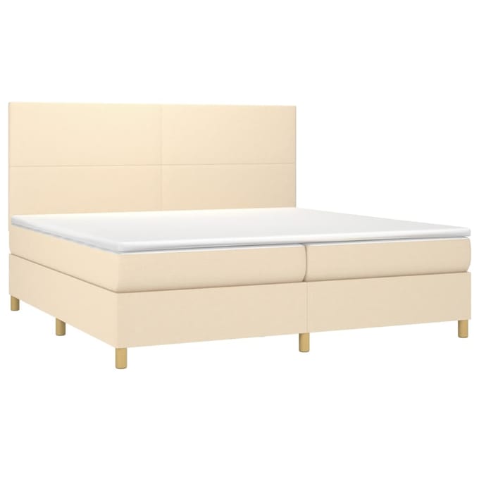 vidaXL - Boxspring - met - matras - en - LED - stof - crèmekleurig - 200x200 - cm