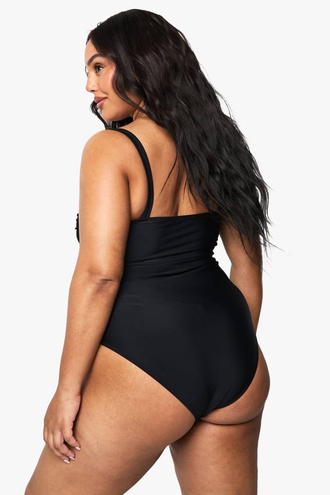 boohoo Dames Plus Buikcontrole Badpak met geraffelde zijkant | Zwart | Maat: 54