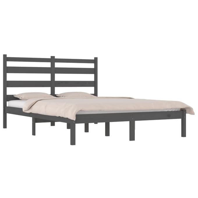 vidaXL - Bedframe - massief - grenenhout - grijs - 200x200 - cm